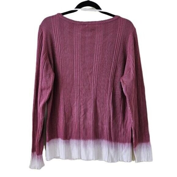Zara Sweater Womens XL Wine Dipped White Cuffs Hem Scoop Neck Ribbed Knit Boho - Picture 2 of 12